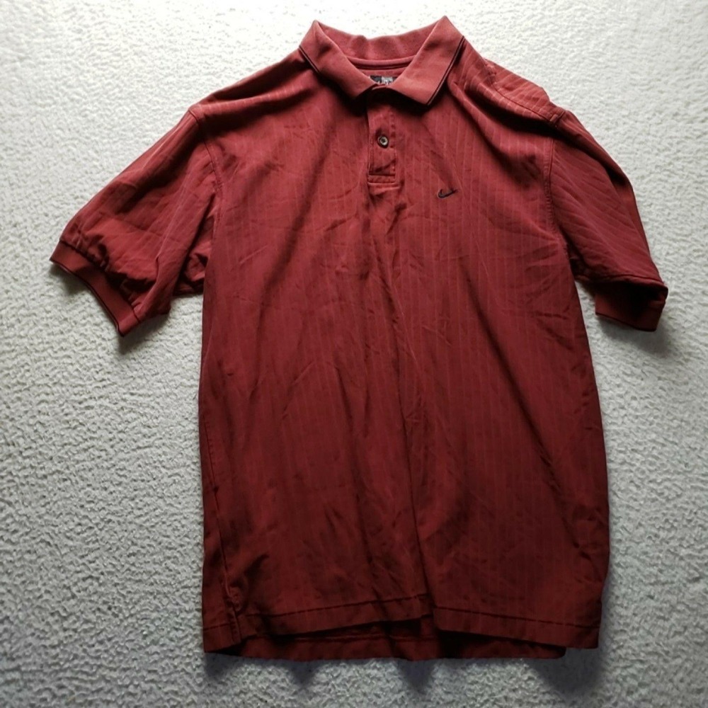 Nike Golf Dri-FIT Polo Shirt Mens L Red Stripe Golf Performance Knit Top